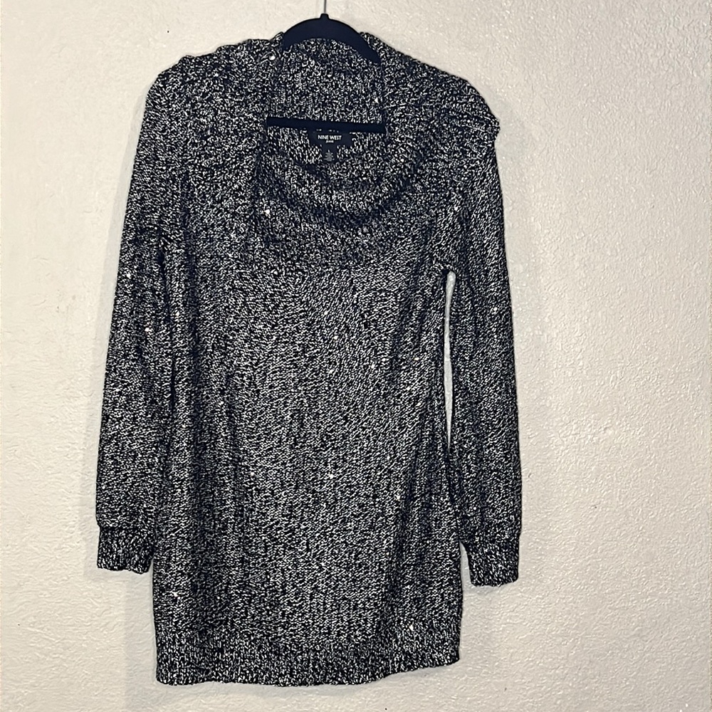 Nine West Cowl Neck Long Sleeve Dress/ Sweater Sequin Large B4